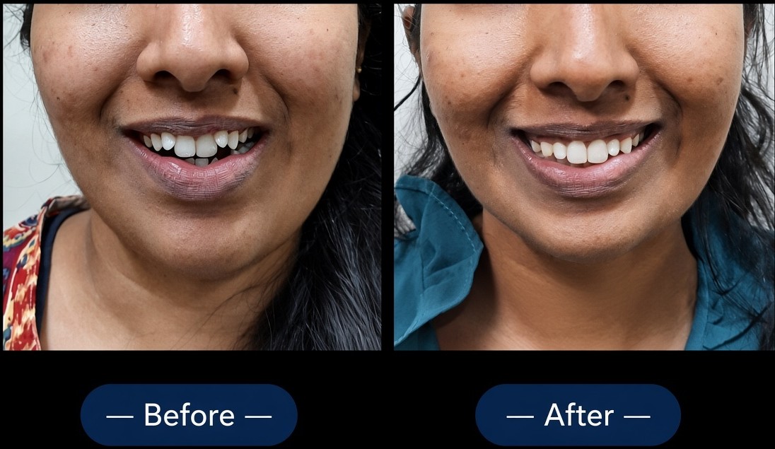 Before and after deep bite correction with Invisalign